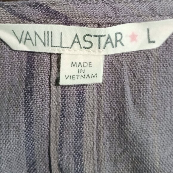 Olive Green Striped Linen Blend Button Down Tie Front Midriff Top Sz L - Picture 2 of 9